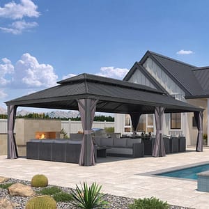 PURPLE LEAF 3.65M X 7.92M Patio Gazebo for Backyard Grey Hardtop Galvanized Steel Roof Awning with Upgrade Curtain