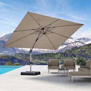 PURPLE LEAF Deluxe Aluminum Outdoor Patio Umbrella Square Cantilever Umbrellas - 3M×4M / Taupe