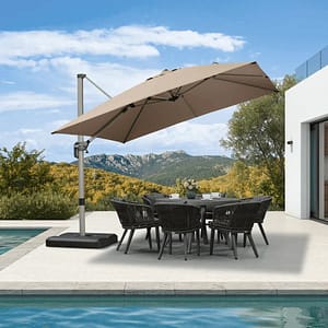 PURPLE LEAF Deluxe Aluminum Outdoor Patio Umbrella Square Cantilever Umbrellas - 3M×3M / Taupe