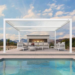 PURPLE LEAF Louvered Pergola Modern White Pergola with Adjustable Roof for Deck Backyard Garden – White / 3.65M X 4.87M PURPLE LEAF Louvered Pergola Modern White Pergola with Adjustable Roof for Deck Backyard Garden - White / 3.65M X 4.87M
