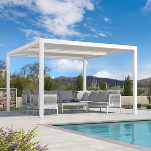 PURPLE LEAF Louvered Pergola Modern White Pergola with Adjustable Roof for Deck Backyard Garden PURPLE LEAF Louvered Pergola Modern White Pergola with Adjustable Roof for Deck Backyard Garden - White / 3.65M X 3.65M