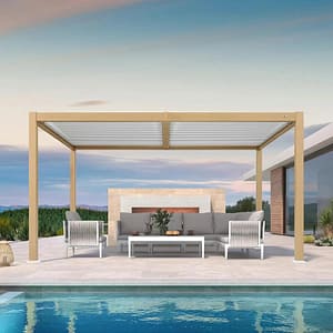 PURPLE LEAF Louvered Pergola Outdoor Wood Grain Aluminum Pergola with Adjustable Roof Patio Hardtop Gazebo for Backyard Garden – 3M X 4.25M PURPLE LEAF Louvered Pergola Outdoor Wood Grain Aluminum Pergola with Adjustable Roof Patio Hardtop Gazebo for Backyard Garden - 3M X 4.25M