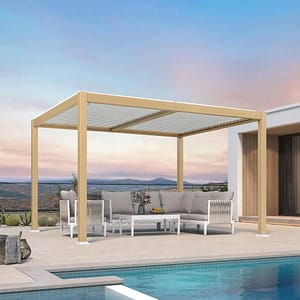 PURPLE LEAF Louvered Pergola Outdoor Wood Grain Aluminum Pergola with Adjustable Roof Patio Hardtop Gazebo for Backyard Garden PURPLE LEAF Louvered Pergola Outdoor Wood Grain Aluminum Pergola with Adjustable Roof Patio Hardtop Gazebo for Backyard Garden - 3M X 3.65M