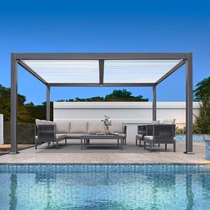 PURPLE LEAF Outdoor Louvered Pergola Patio Sun Shade Shelter with Adjustable Hardtop Patio Pergola Gray Frame White Roof PURPLE LEAF Outdoor Louvered Pergola Patio Sun Shade Shelter with Adjustable Hardtop Patio Pergola Gray Frame White Roof - 3M X 4.25M