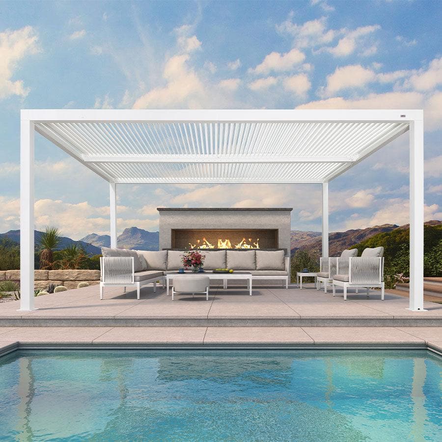 PURPLE LEAF Louvered Pergola Modern White Pergola with Adjustable Roof for Deck Backyard Garden – White / 3.65M X 4.87M PURPLE LEAF Louvered Pergola Modern White Pergola with Adjustable Roof for Deck Backyard Garden - White / 3.65M X 4.87M