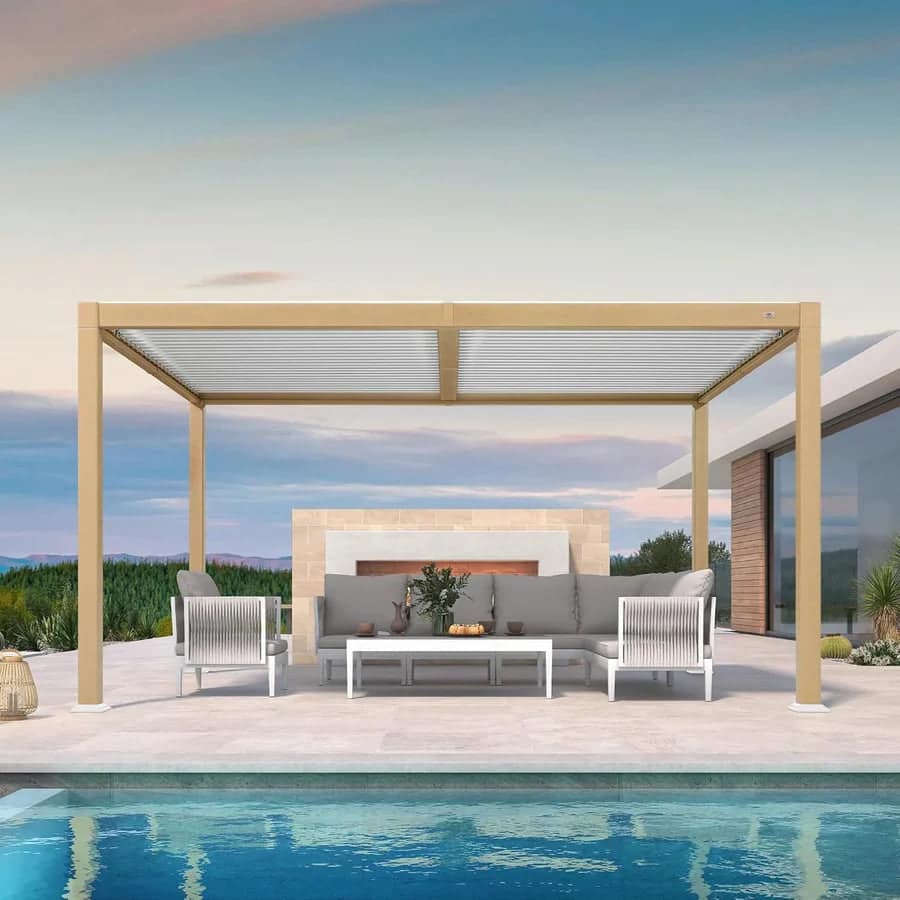 PURPLE LEAF Louvered Pergola Outdoor Wood Grain Aluminum Pergola with Adjustable Roof Patio Hardtop Gazebo for Backyard Garden – 3M X 4.25M PURPLE LEAF Louvered Pergola Outdoor Wood Grain Aluminum Pergola with Adjustable Roof Patio Hardtop Gazebo for Backyard Garden - 3M X 4.25M