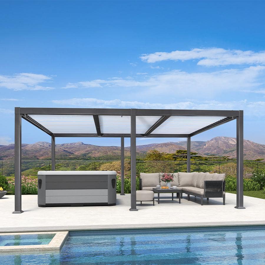 PURPLE LEAF Outdoor Louvered Pergola Patio Sun Shade Shelter with Adjustable Hardtop Patio Pergola Gray Frame White Roof – 3.3M X 5.5M PURPLE LEAF Outdoor Louvered Pergola Patio Sun Shade Shelter with Adjustable Hardtop Patio Pergola Gray Frame White Roof - 3.3M X 5.5M