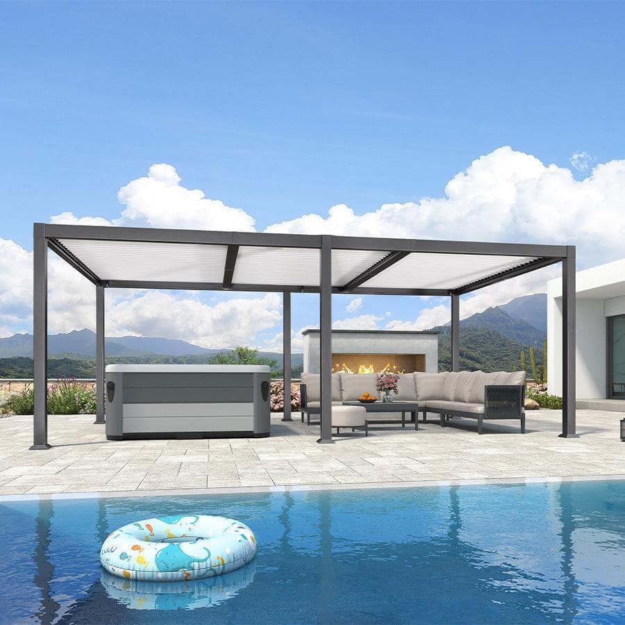 PURPLE LEAF Outdoor Louvered Pergola Patio Sun Shade Shelter with Adjustable Hardtop Patio Pergola Gray Frame White Roof – 3.3M X 6.4M PURPLE LEAF Outdoor Louvered Pergola Patio Sun Shade Shelter with Adjustable Hardtop Patio Pergola Gray Frame White Roof - 3.3M X 6.4M